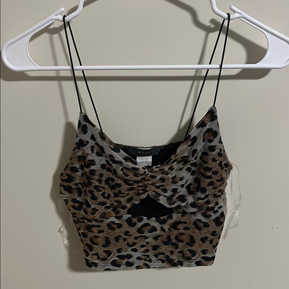 Leopard Brown,Gray and Black Fitted Crop Camisole